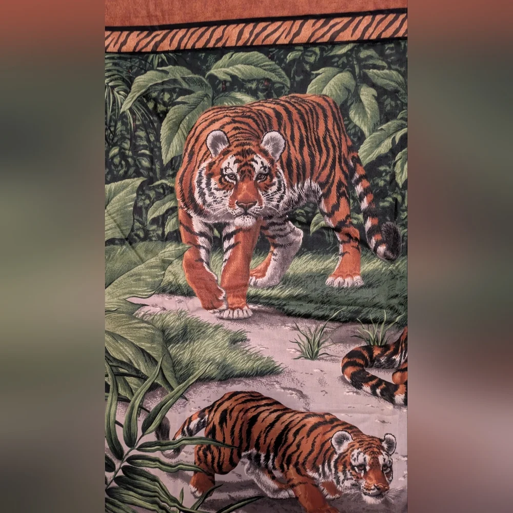 Tapestry Handmade Wildlife Tiger Wall Tapestry  Green Brown Vintage 3 Available